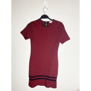 Claudie Pierlot Womens Zip Up Bodycon Mini Dress Red Black Stripe Knit Stretch 4